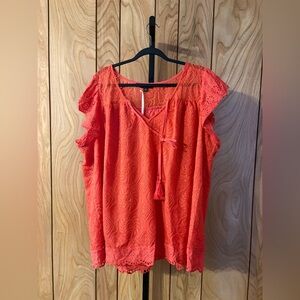 Davi & Dani Embroidered Lace Flutter Sleeve Top Size 3X